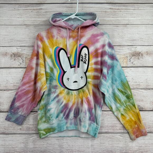 Destinations USA Bad Bunny Rainbow Tie Dye Hoodie Sweatshirt Adult S Multicolor - Picture 1 of 12